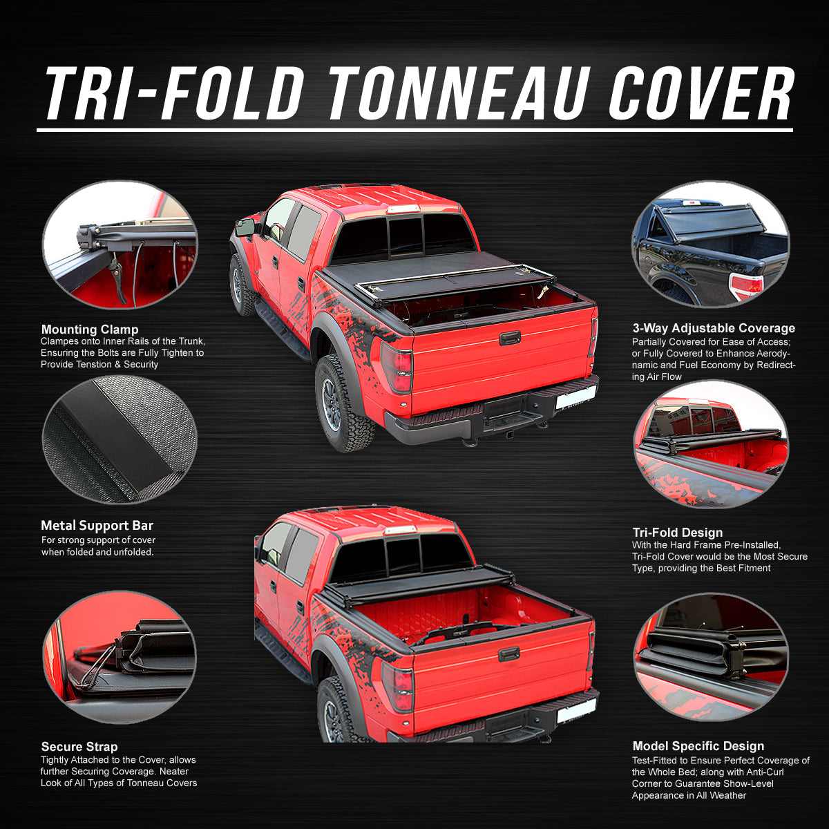 Tri-Fold Soft Top Tonneau Cover for Toyota Tundra 6.5' Bed A631577