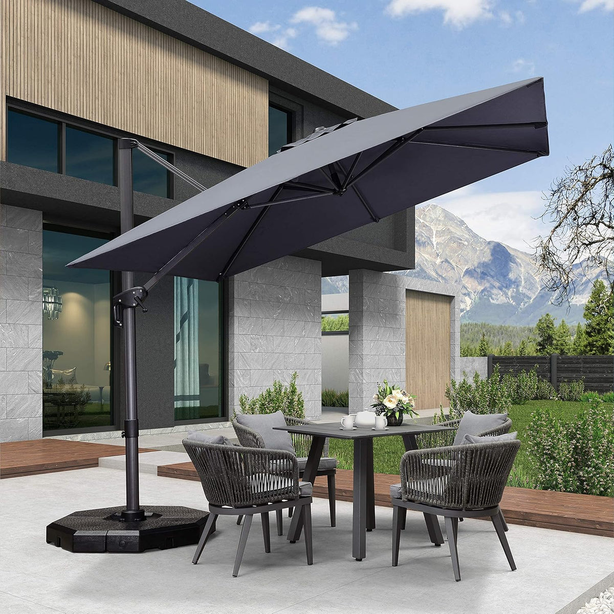 Grey 9' X 11.5' Rectangle Cantilever Patio Umbrella K377