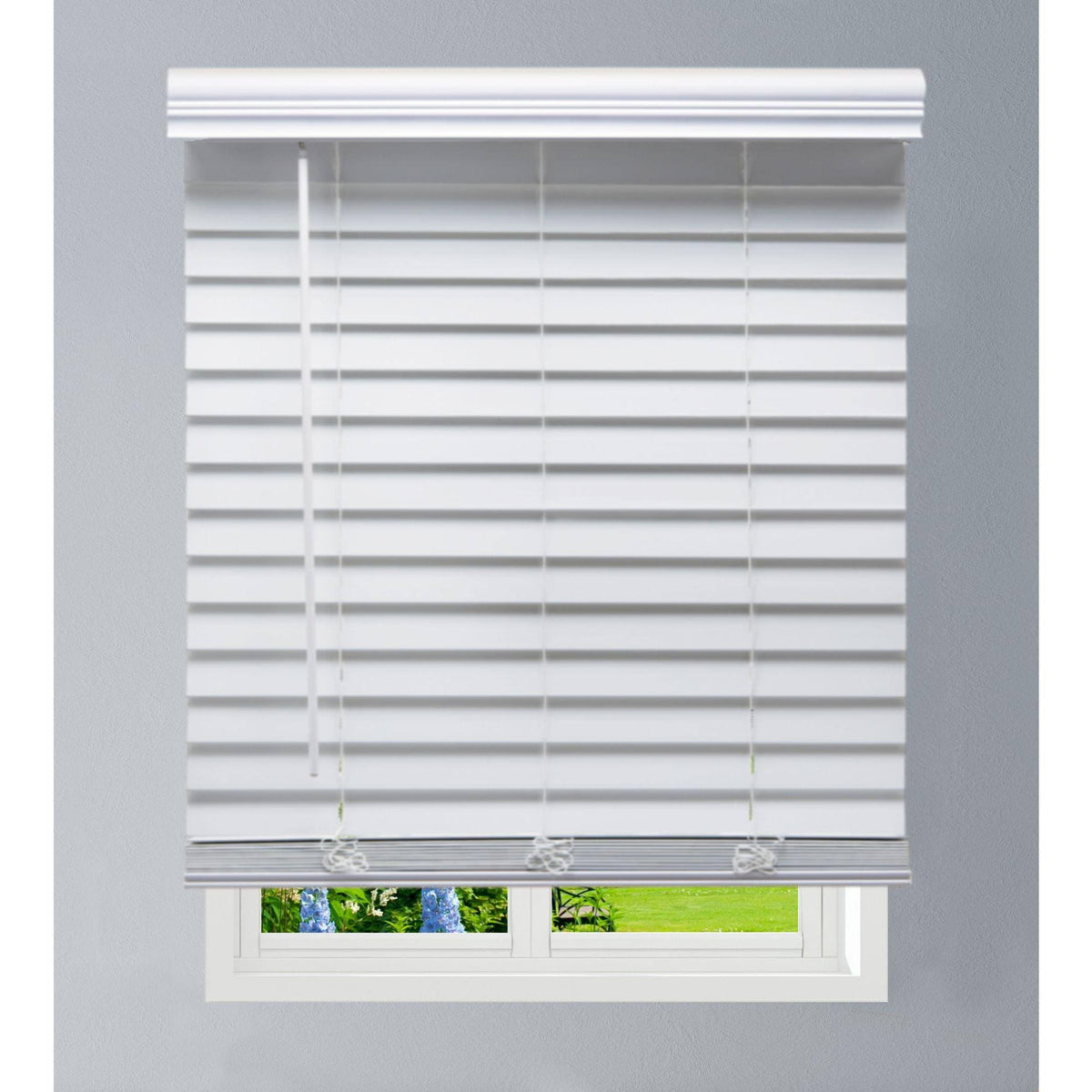 White Cordless Faux Wood Blind E646