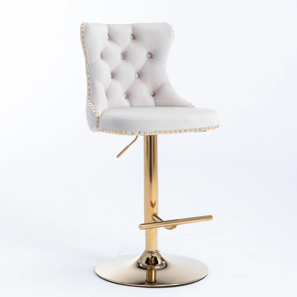 Beige Velvet Swivel Bar Stools Set of 2 with Back G453420