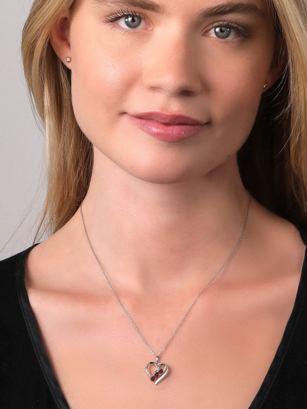 Red Garnet and White Lab Grown Diamond Pendant Necklace with 18 inch Silver Chain A335