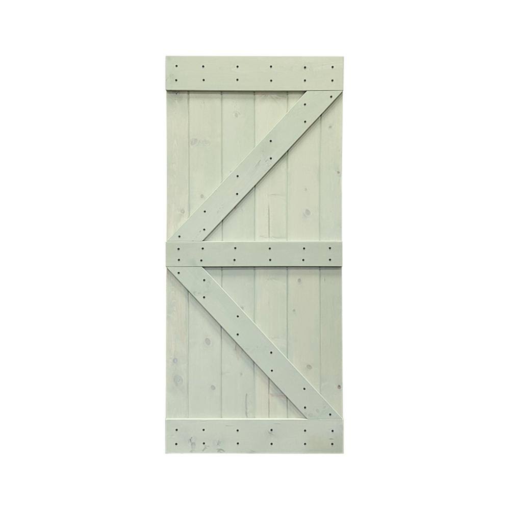 Sage Green Stained Solid Pine Wood Interior Sliding Barn Door Slab N194275