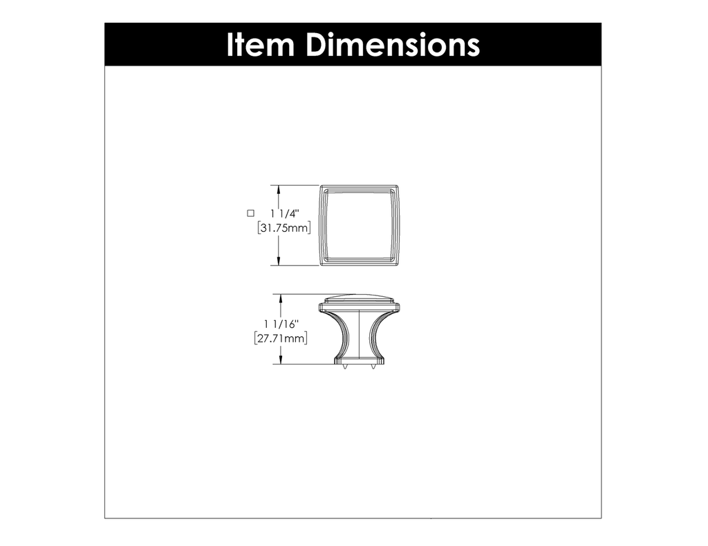 1-1/4 inch Square Cabinet Knob Brushed Golden Brass 10 Pack Y98804