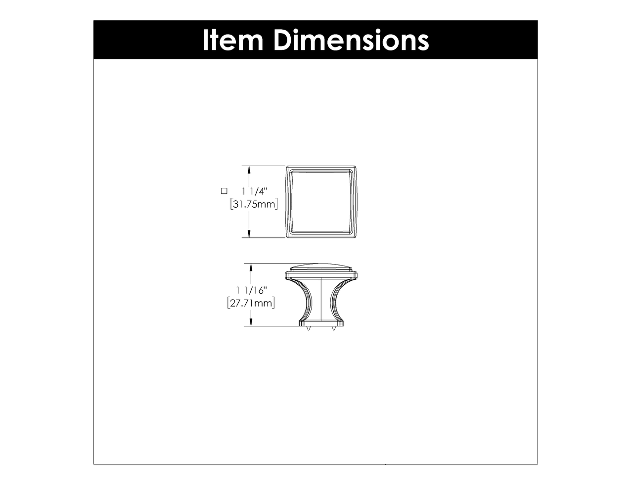 1-1/4 inch Square Cabinet Knob Brushed Golden Brass 10 Pack Y98804