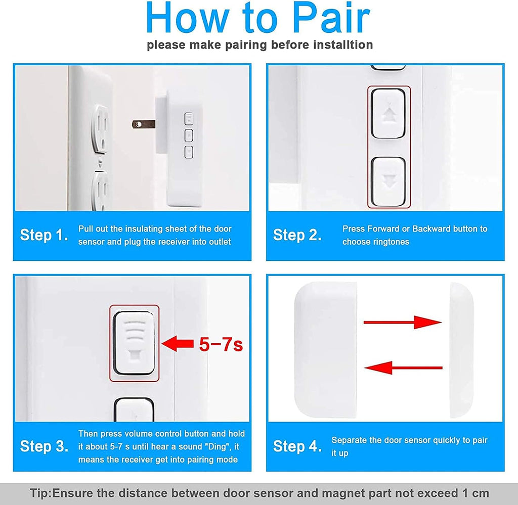 Wireless Door Open Chime with 55 Chimes 5 Adjustable Volume Mute Mode, 3 Receiver 3 Magnetic Door Window Sensor, Pack of 2 G898001