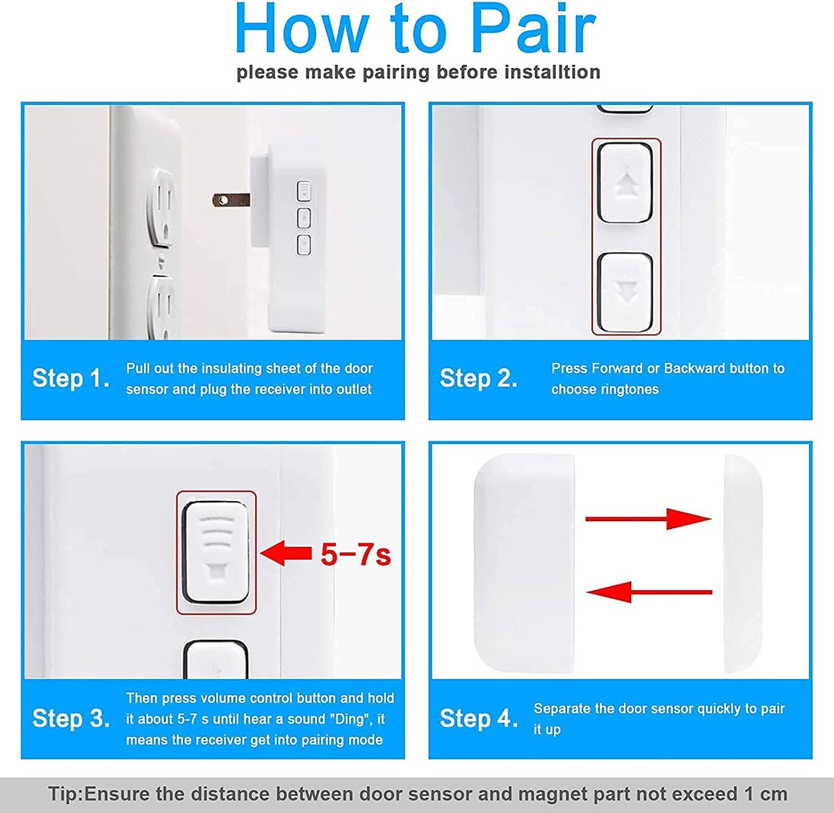 Wireless Door Open Chime with 55 Chimes 5 Adjustable Volume Mute Mode, 3 Receiver 3 Magnetic Door Window Sensor, Pack of 2 G898001