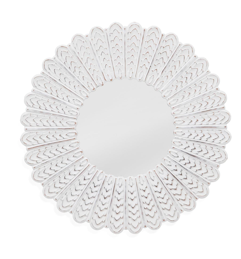 White Wash Round Wall Mirror U908240
