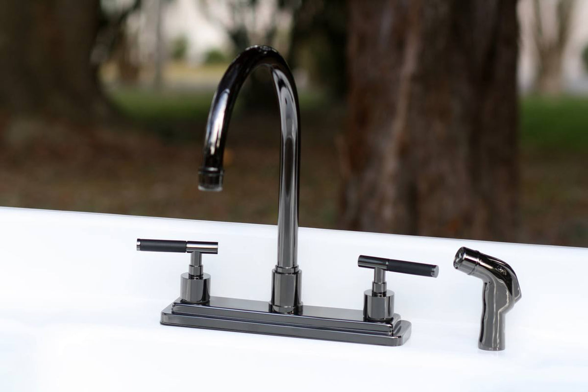 Water Onyx Black Nickel 8x22 Centerset Kitchen Faucet with Lever Handles and Matching Side Sprayer M1791