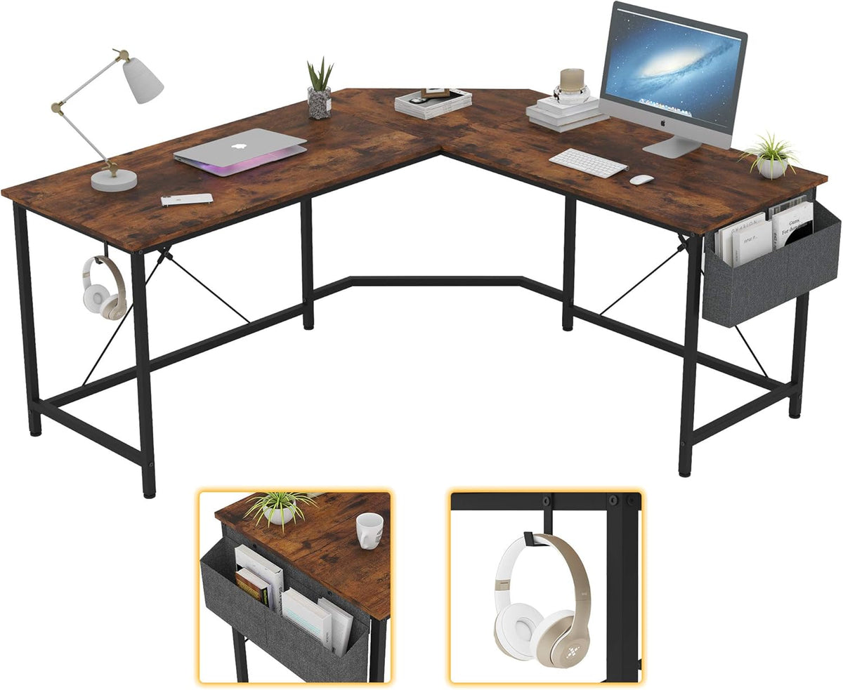 Black L Shaped Computer Corner Desk with Storage C972488