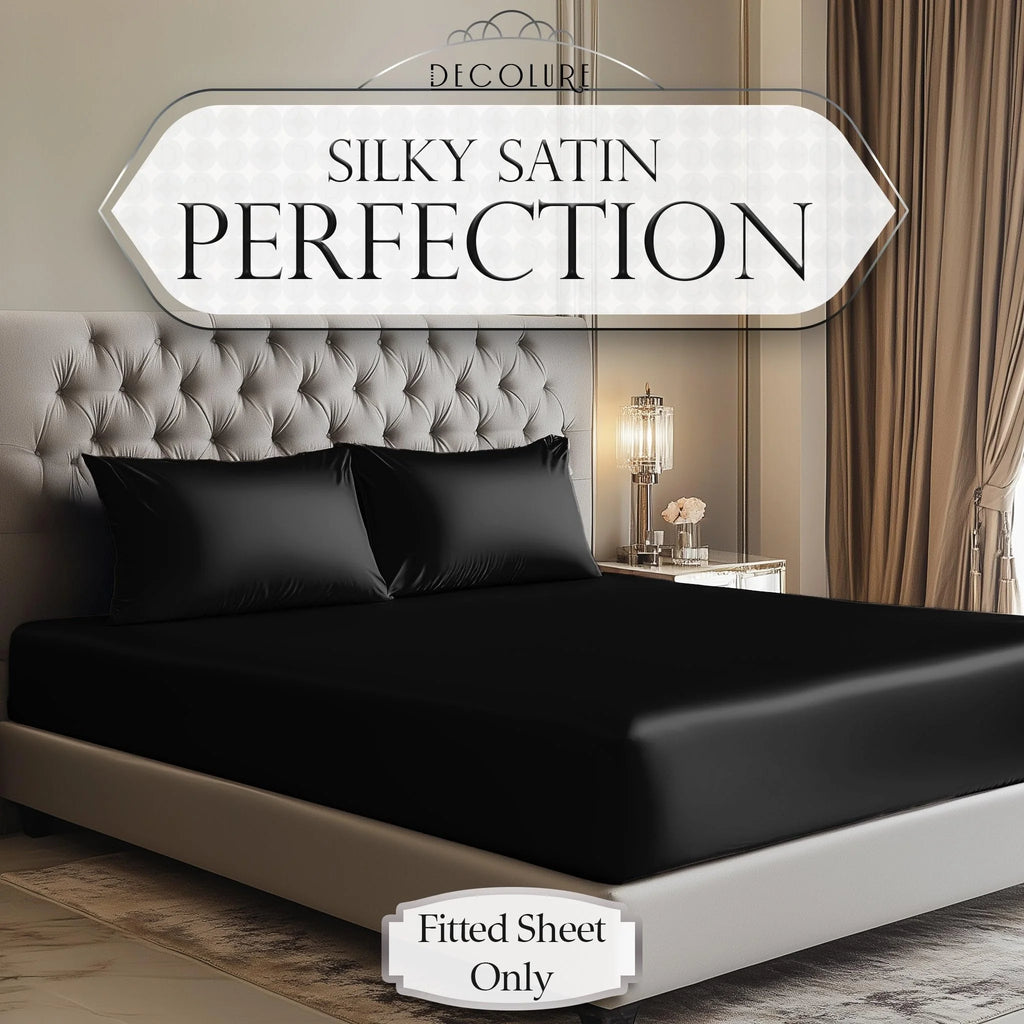 Black Silk Satin Fitted Sheet Queen Size 15 Inch Deep Pocket T166
