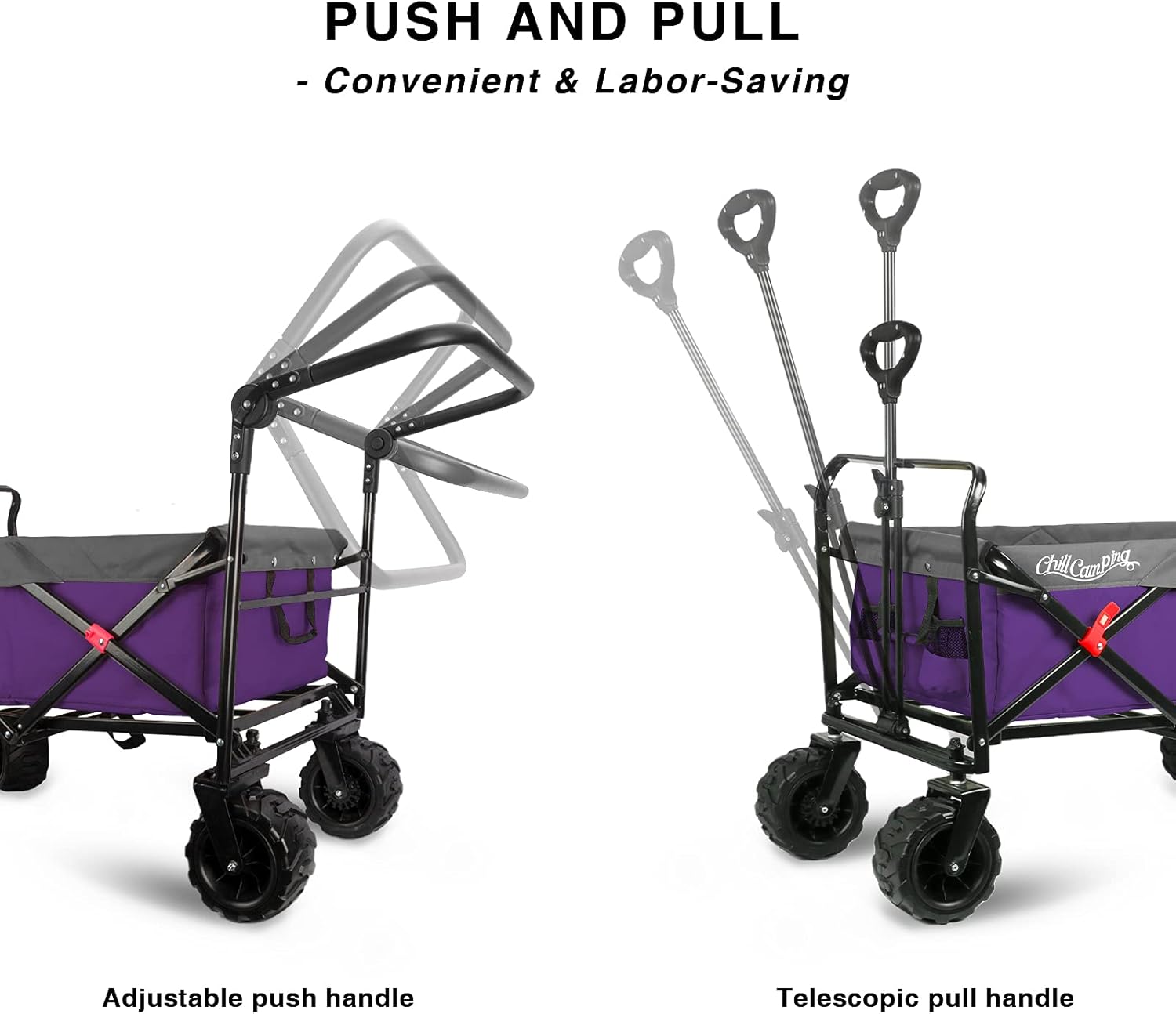 Purple All Terrain Collapsible Beach Wagon with Rubber Wheels Q909022