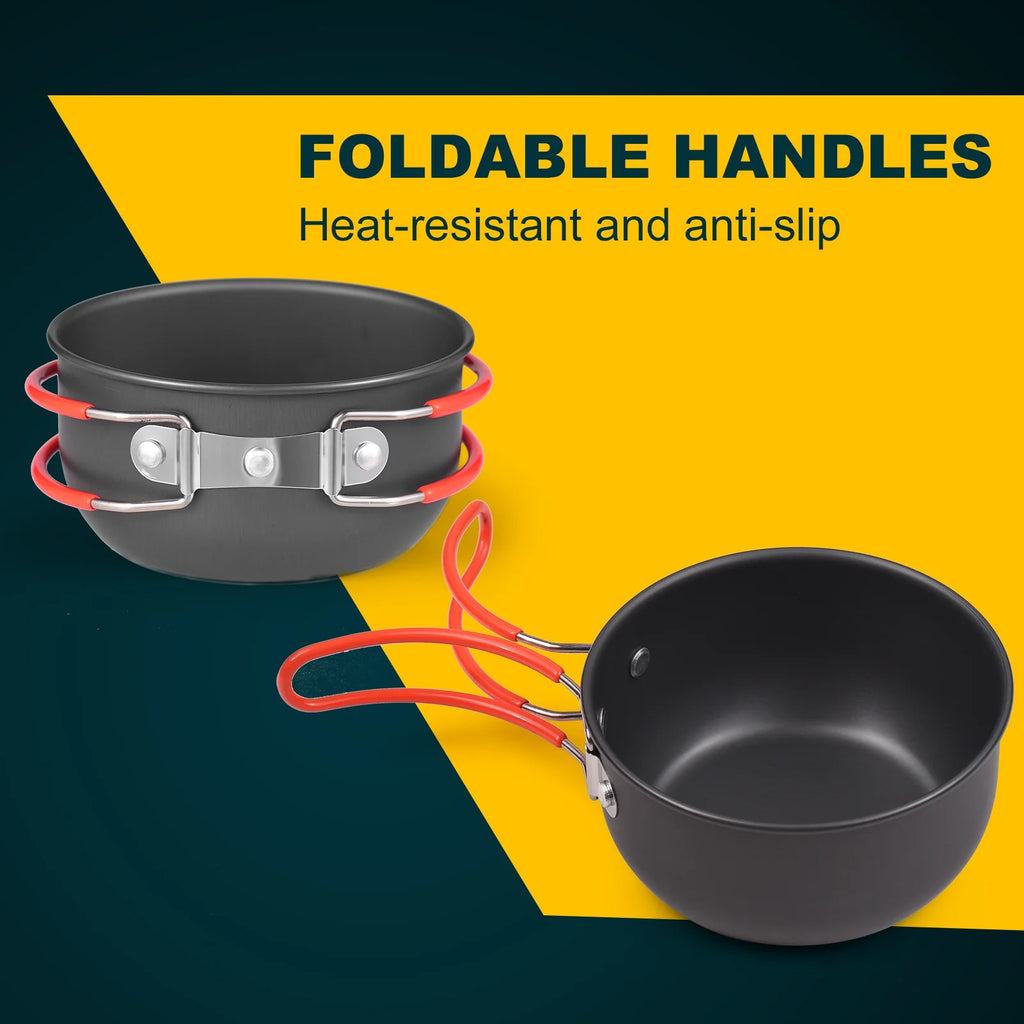 Camping Cookware Mess Kit Non-stick Aluminum Pot D882645