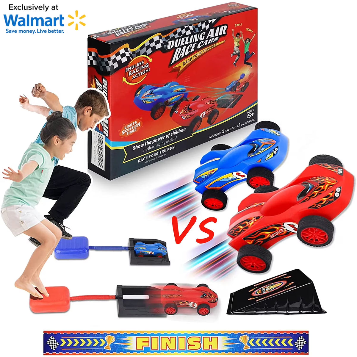 Air Powered Toy Car Launchers with Ramp and Finish Line P8941