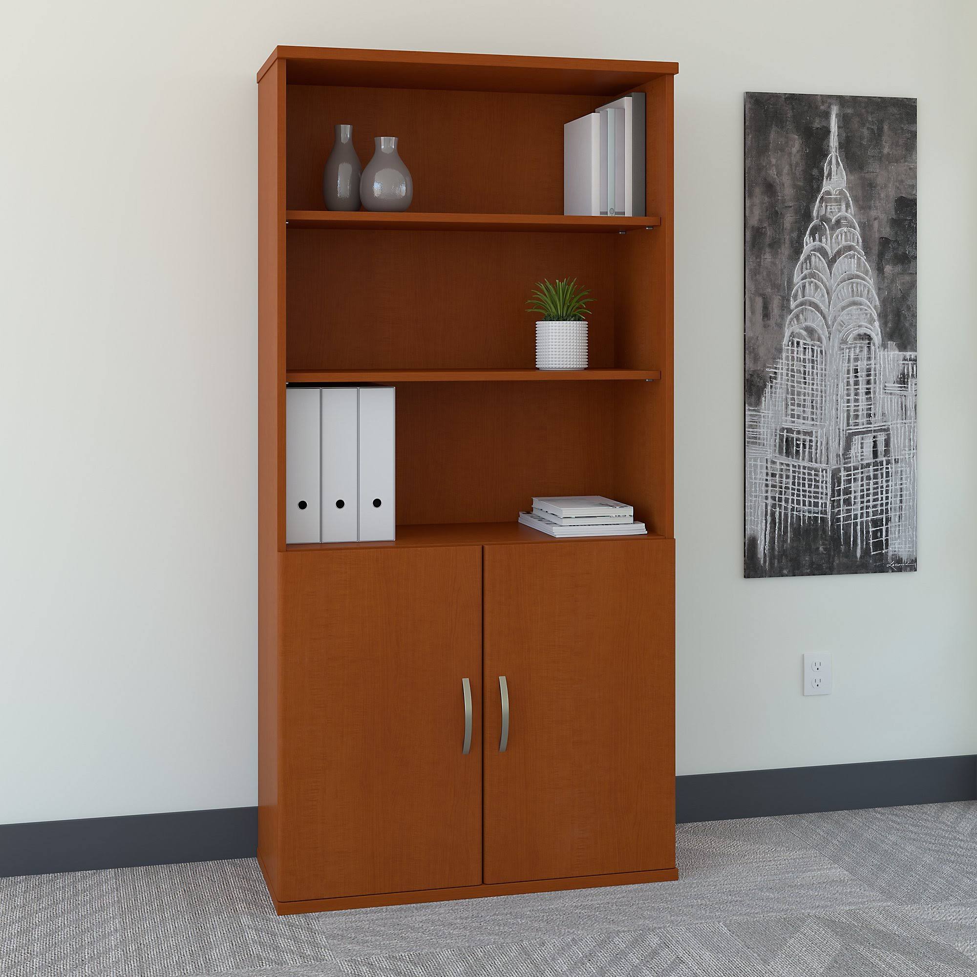 5 Shelf Bookcase with Doors in Auburn Maple J851