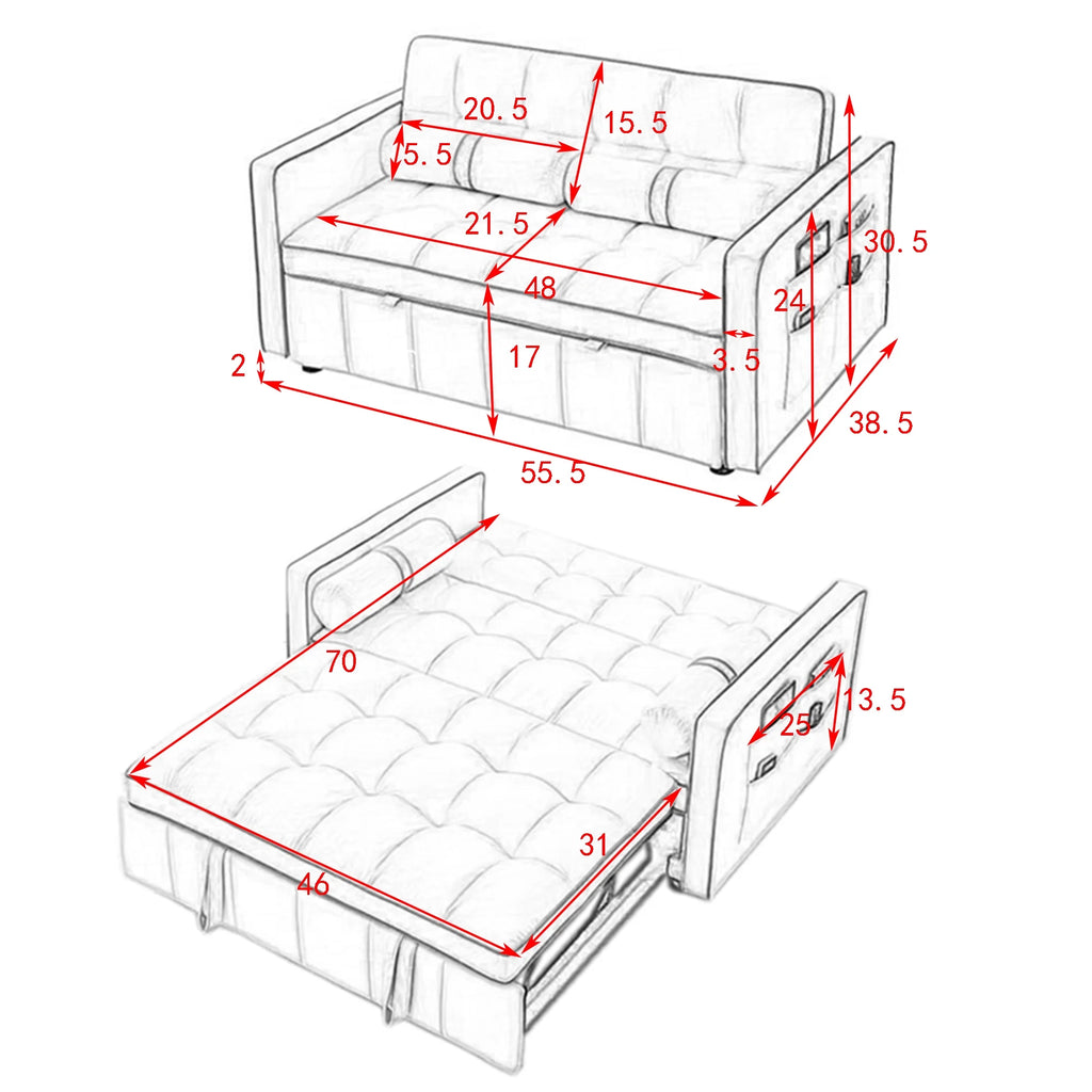 Beige 2 Seater Pull Out Sleep Sofa Bed with Side Pockets I37491