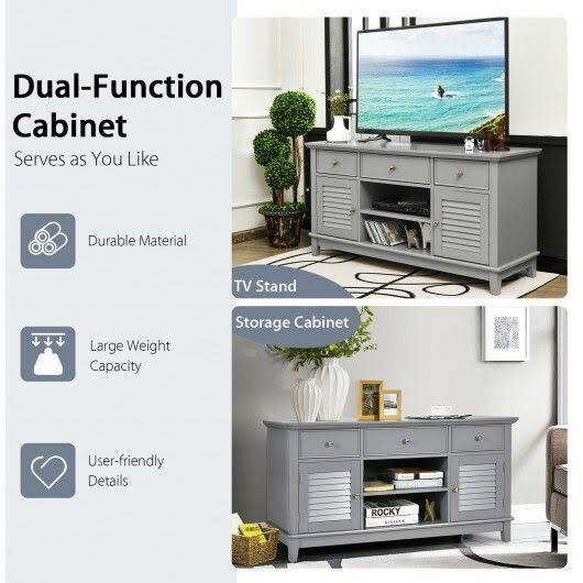 Gray TV Stand Media Console with Drawers Cabinets J61060