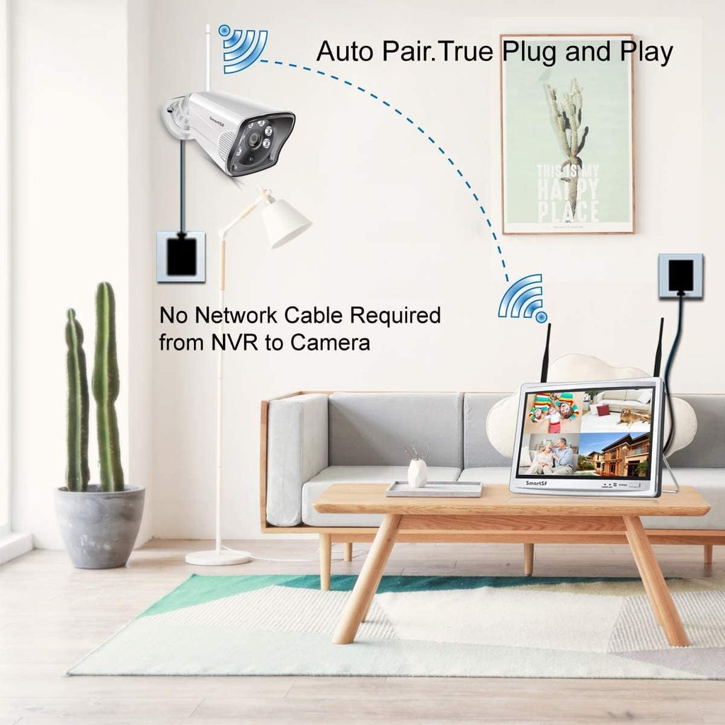 Wireless Security Camera System with 12 LCD Monitor, 2MP Outdoor, Night Vision, IP66 H53681
