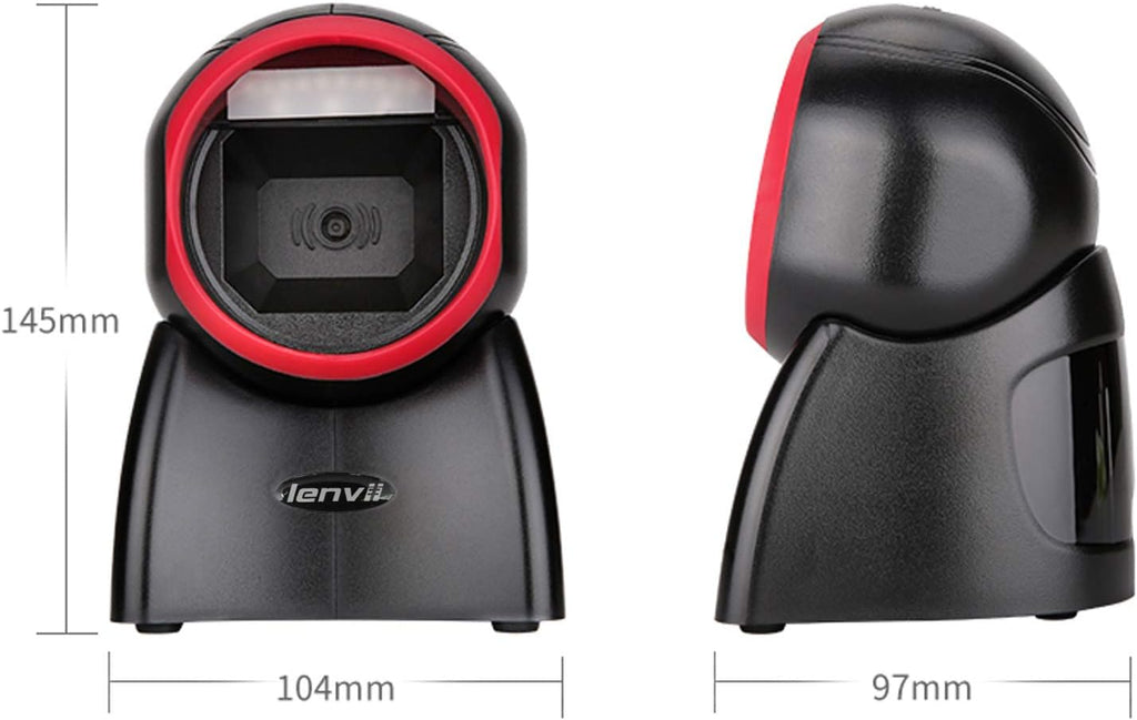 2D Barcode Scanner Desktop USB Wired Omni-Directional Hands-Free Automatic Barcode Reader Support 1D and QR-Code for Screen Scanning POS System E979