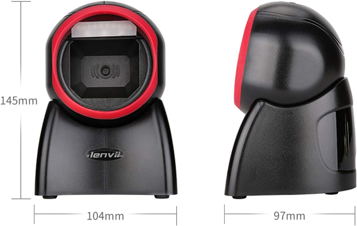 2D Barcode Scanner Desktop USB Wired Omni-Directional Hands-Free Automatic Barcode Reader Support 1D and QR-Code for Screen Scanning POS System E979
