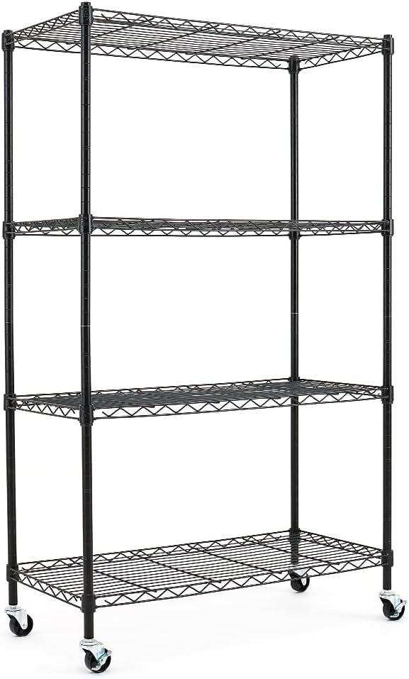 2-Pack 5-Shelf Adjustable Carbon Steel Wire Shelving Units on Wheels, Black H31091