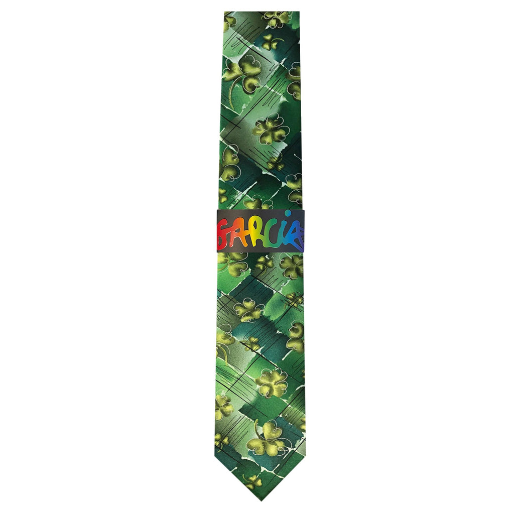 Green Shamrocks Clovers Black Diamond Irish Plant Person Art Extra Long Neck Tie D6888