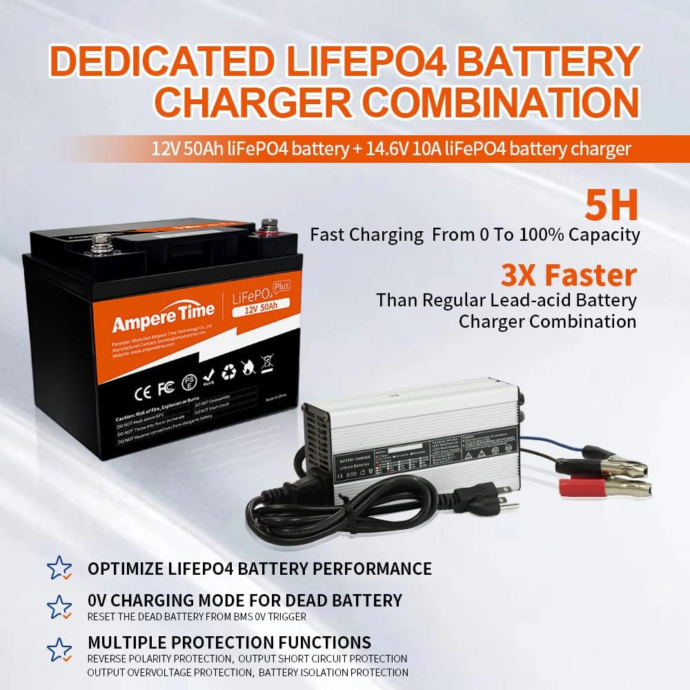 12V 50Ah LiFePO4 Battery with 14.6V 10A Charger and 50A BMS D959349