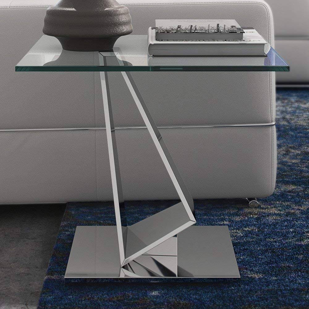 Clear Glass End Table with Polished Stainless Steel Base H50760