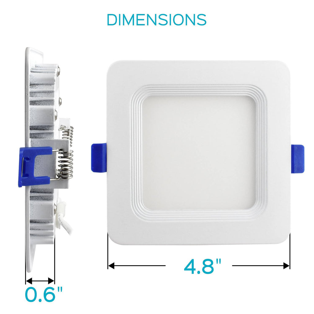 4 inch Square Ultra Thin LED Recessed Light with Junction Box, 10W, 5000K Dimmable, 650 Lumens M5874