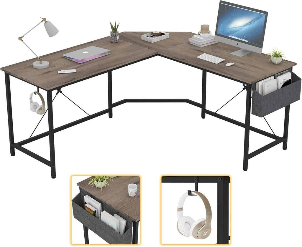Black L Shaped Computer Corner Desk with Storage C972488