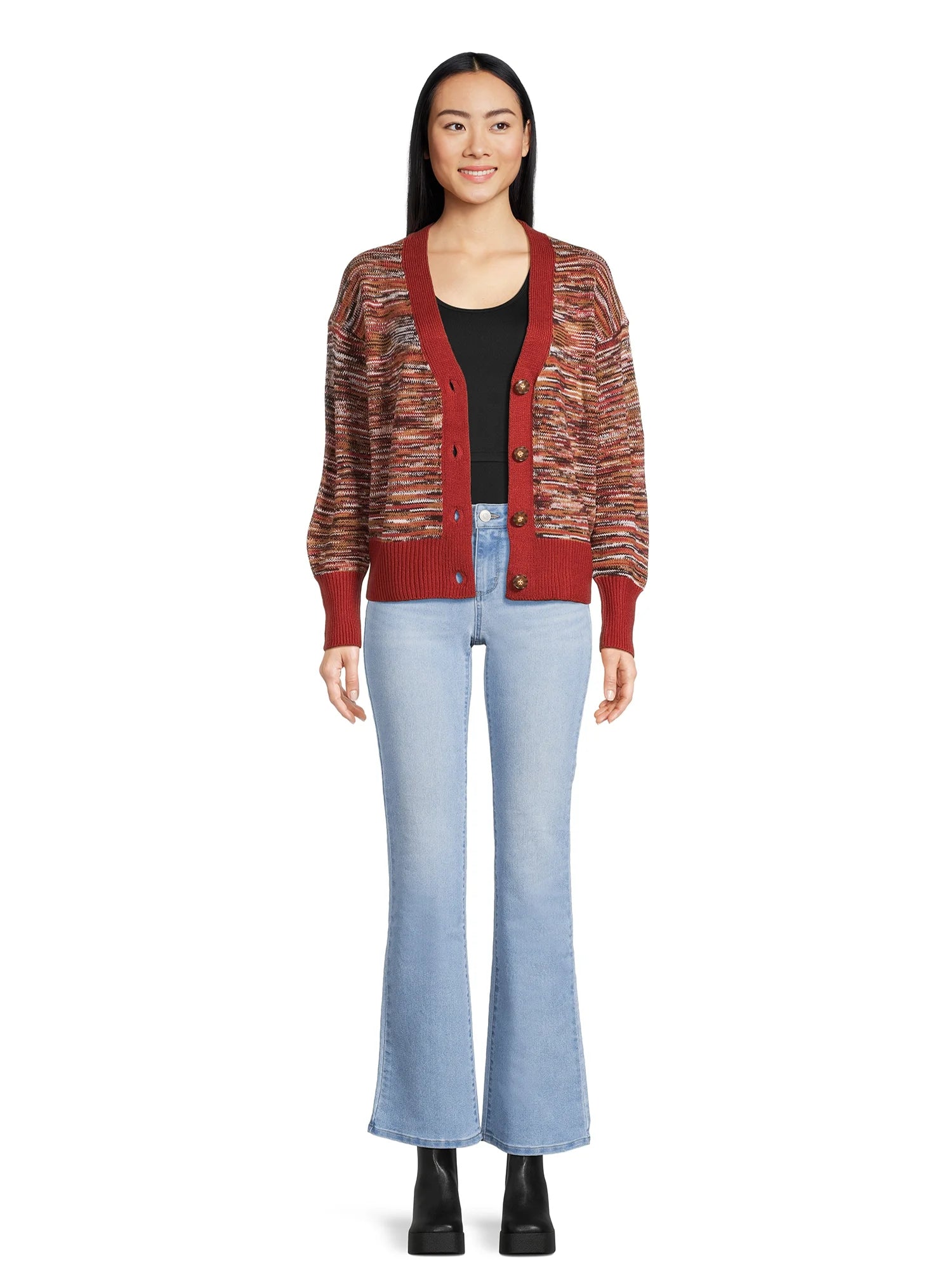 Women's V-Neck Cardigan Sweater with Long Sleeves Y950