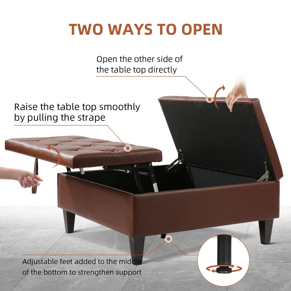 Dark Brown Faux Leather Square Storage Ottoman S610547