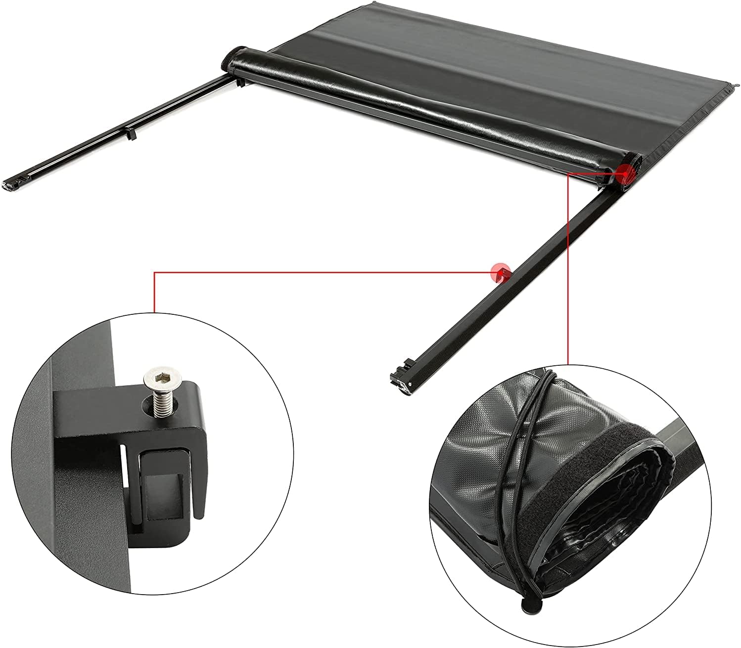 Soft Roll-up Truck Tonneau Cover with 6.5' Bed Black Sailcloth B1324