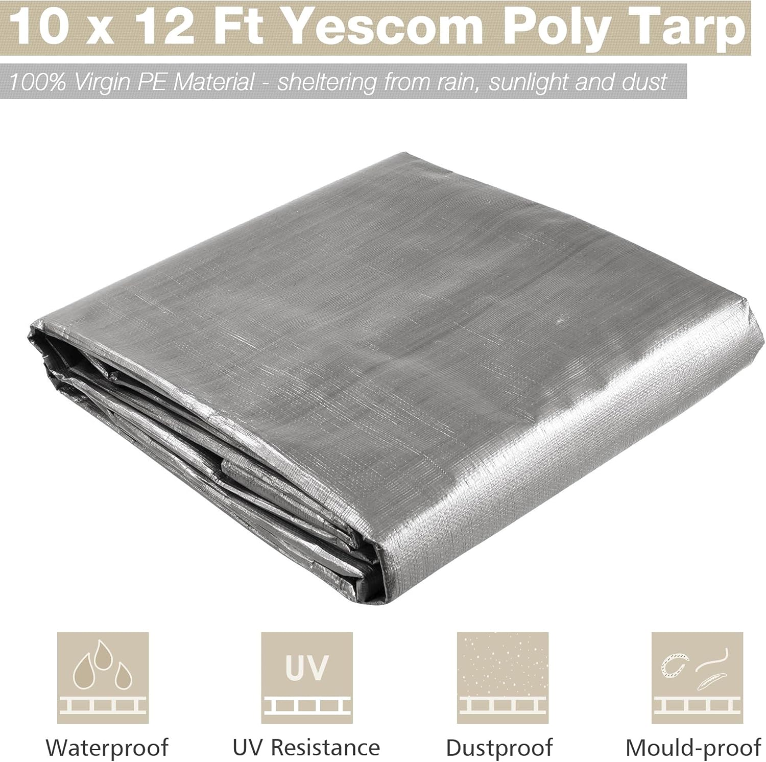 10x12ft Heavy Duty Reinforced Poly Tarp Waterproof Tarpaulin Ground Sheet with Eyelets Pack of 2 V7962